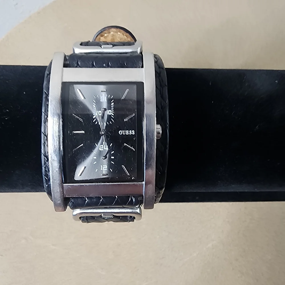 GUESS Silver and Black Unisex Watch